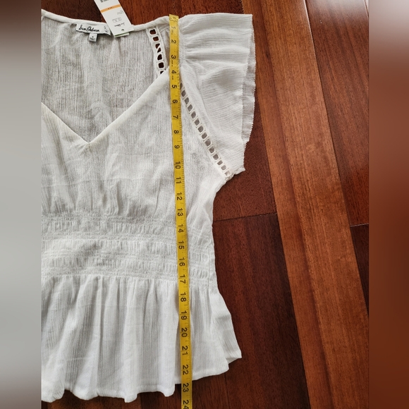 Sam Edelman Nyra Floral Flutter Sleeve Cotton Peplum Top - WHITE - SMALL - Picture 13 of 13